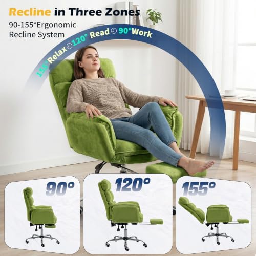 Big and Tall Office Chair with 90-180° Flip Armrests, 400lbs Ergonomic Computer Gaming Chair for Cross Legged Sitting, 155° Recline & Foot Rest - Wide Desk Task Chair for Home Office, Vanity, Study