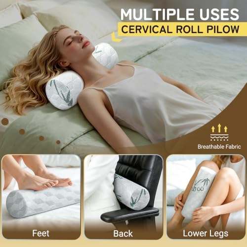 Cervical Roll Pillow, Cylinder Neck Pillow with Removable Washable Cover