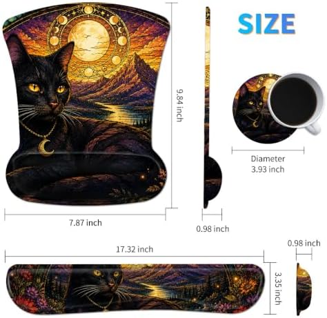 3-in-1 Ergonomic Memory Foam Keyboard Wrist Rest Pad Set, Colored Glass Cat