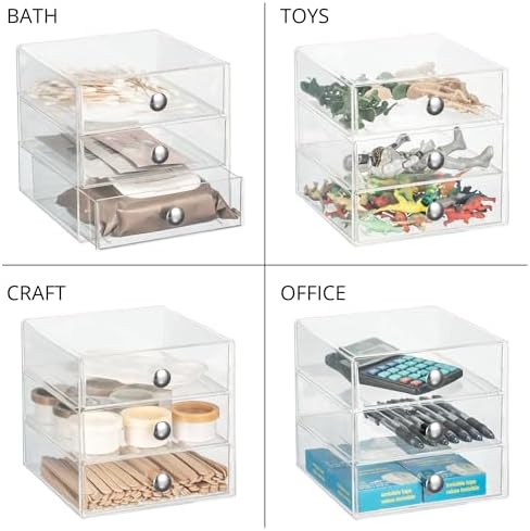iDesign Stackable 3-Drawer Makeup Organizer, Set of 2, Clear