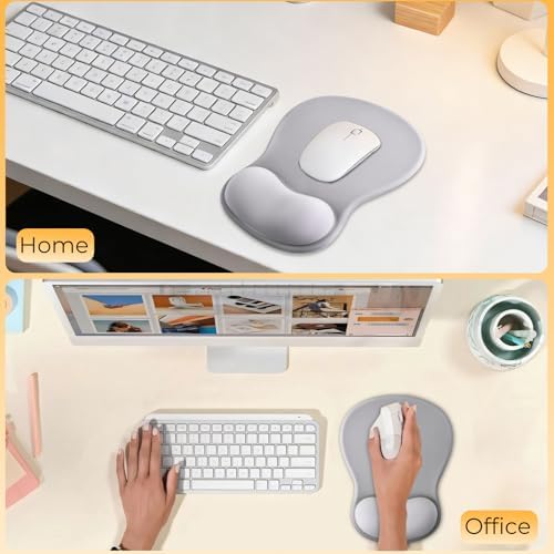 Gel Mouse Pad with Wrist Support, Ergonomic Mousepad with Wrist Rest, Gaming Mouse Pad with Soft Cushion & Non-Slip PU Base & Concave Design & Pain Relief, for Home Office Computer Laptop, Gray