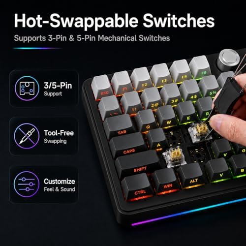 AOC GK330 75% Wireless Mechanical Gaming Keyboard, Hot-Swappable 3-Mode RGB