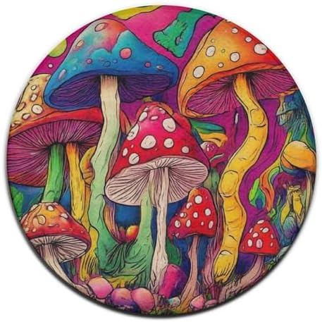 Large Round Area Rug Home Decor Modern Bathroom Rug Kitchen Office Circle Rug for Living Room Sofa Circle Cute Mat Colorful Mushrooms Art, 24inch