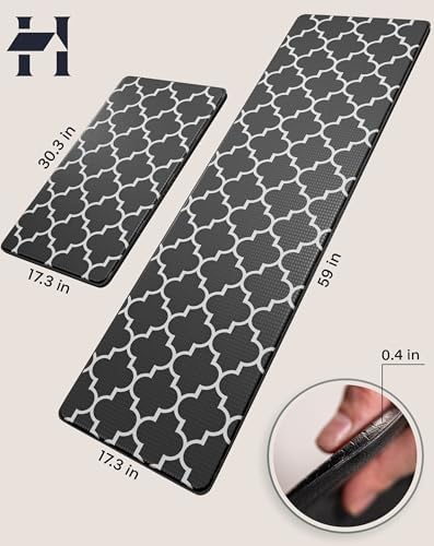 Anti-Fatigue Kitchen Mat Set – 2-Piece Memory Foam Cushioned Mats for Standing – Black Lantern, 18×30 & 18×60, 0.4 in Thick, Waterproof, Non-Slip – Homergy