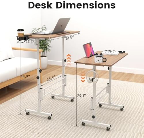 Hadulcet Small Standing Desk with Wheels, Rolling Desk Adjustable Height