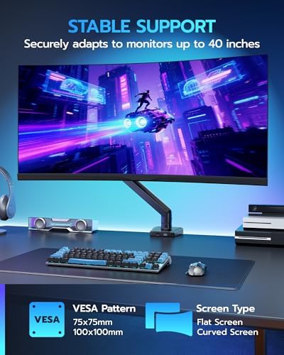 ARES WING 17-40 Inch Heavy Duty Monitor Arm with USB, Black