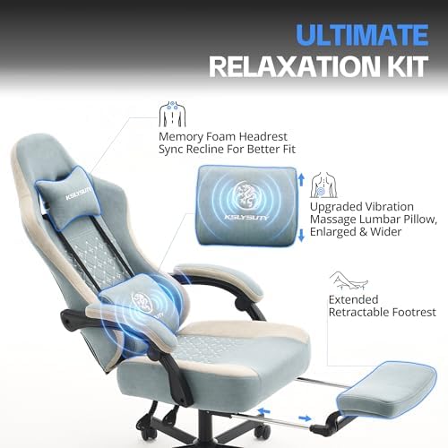 Office Desk Computer Gaming Chair for Adults, Ergonomic High Back Gamer Chair with Massage and Pocket Spring Cushion, Swivel Comfy Video Game Chairs with Footrest and Lumbar Support (Blue)