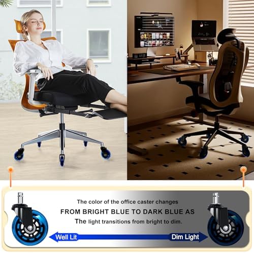 Office Chair Wheels for Casters Replacement - 3" Rubber Wheels for Computer Gaming Desk Caster Smooth & Safe Rolling for All Floors Including Hardwood and Carpet - Set of 5 - Blue