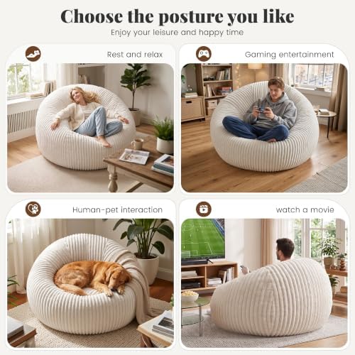 Homkdom Bean Bag Chairs for Adults, Giant Bean Bag Sofa with Back Support