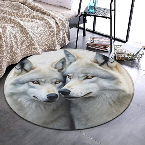 Fashion Round Area Rug Large Non Slip Carpet Unisex Home Decor Mat Wolves Love