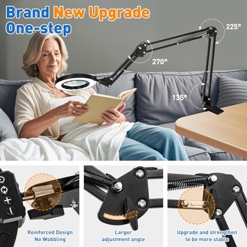 Ultra Long 3-Section Swing Arm 12X Magnifying Glass with Light