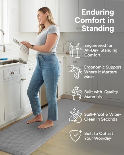 Ophanie Kitchen Mats for Floor,3/4 inch Thick,24x70 Anti Fatigue Cushioned Mat,Kitchen Rugs,Waterproof,Comfort Ergonomic Standing Mat for Office,Home,Sink with 99+ Pairs of Anti-Slip Bottom Ridges