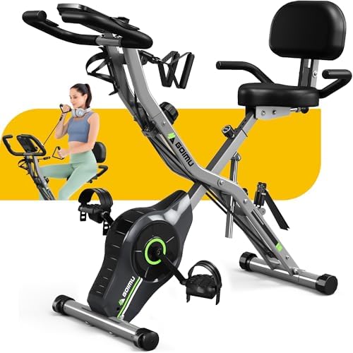 Exercise Bike, 5 in 1 Foldable Stationary Bike for Seniors, 16-Level Adjustable Magnetic Resistance, Indoor Workout Bike with 330LB Capacity, Comfortable Seat Backrest X-bike
