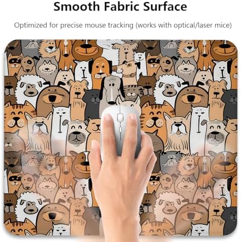 Cats and Dogs Mouse Pad, Retro Funny Domestic Animals Design Desk Mat