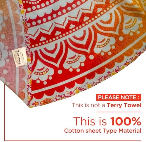 raajsee Orange Round Beach Tapestry Hippie/Boho Beach Blanket Mandala/Indian Cotton Throw - Round Tablecloth/Home Decor/Indie Rug Yoga Mat Meditation Picnic Rugs 127 CM / 50 INCHE Circle