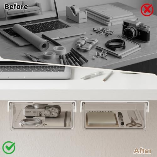 Under Desk Drawer, Adhesive Slide Out Organizer 2 Pack Small