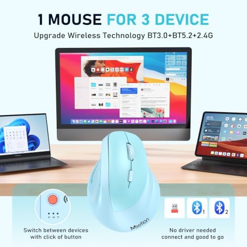 MEETION Ergonomic Wireless Vertical Mouse, Rechargeable, Blue