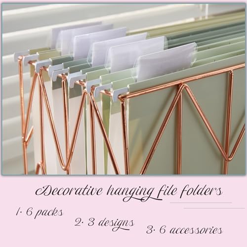 6 Pack Hanging Folder File Cabinet Organizer Letter Size 1/5 Cut Adjustable Label Decoration Home Office School Classroom, Green