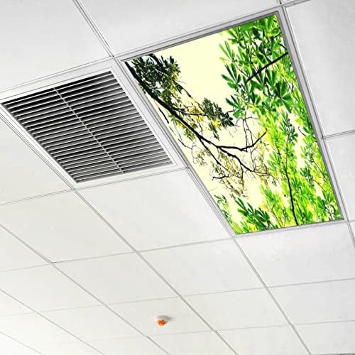 Fluorescent Light Cover Decorative Ceiling Light Filters,Branch Leaves Pattern,for Classroom Office Hospitals Home Ceiling Decorative,2ft x 4ft,Green