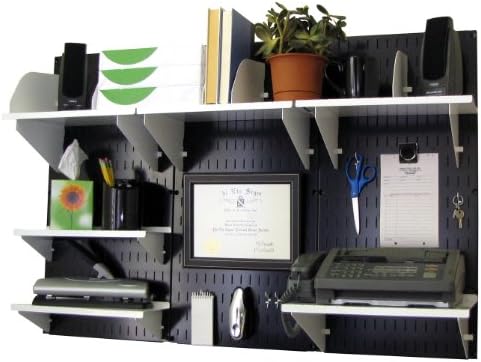 Wall Control Office Organizer Unit Wall Mounted Office Desk Storage and Organization Kit Black Wallboards and White Accessories