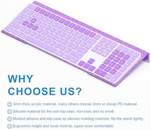 WINFFOR Comfortable Computer Keyboard Stand - Ergonomic Keyboard Riser Acrylic Tilted Keyboard Holder for Easy Typing&Working at Home Office - Fits All Keyboard Sizes - 17'' Wide (Glitter Purple)