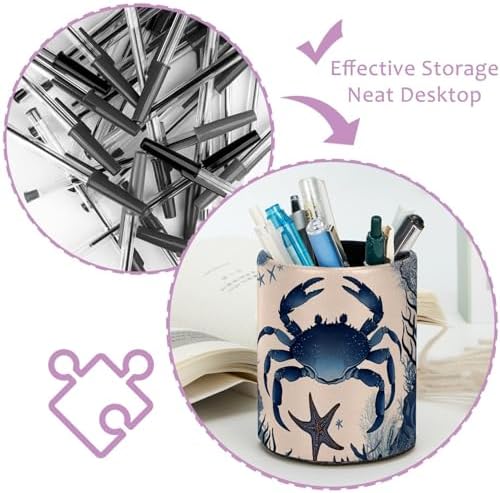 Vintage Crab Pen Holder Pencil Organizer Cute Pencil Cup Desk Decor Makeup Brush Holder PU Multifunctional Office Supplies for Home Classroom School