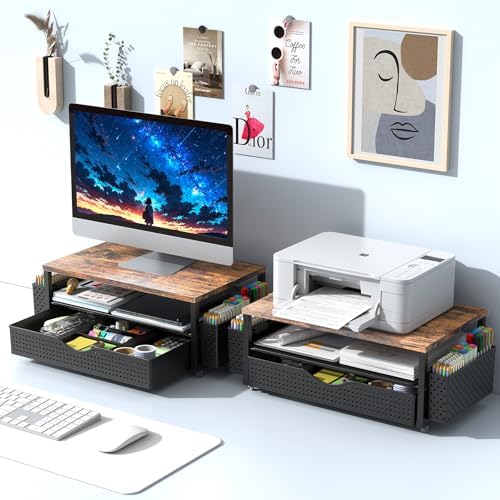 Spacrea Desk Organizers and Accessories, Printer Stand with Storage, Wood