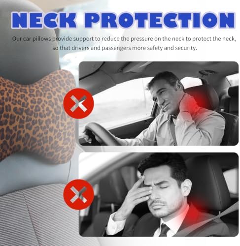2PCS Car Headrest Pillow,Soft & Comfortable Car Neck Pillow for Driving Fatigue Relieve,All-Season Universal Cars Head Rest Pillows Automotive Interior Accessories for Cars (Leopard Print)
