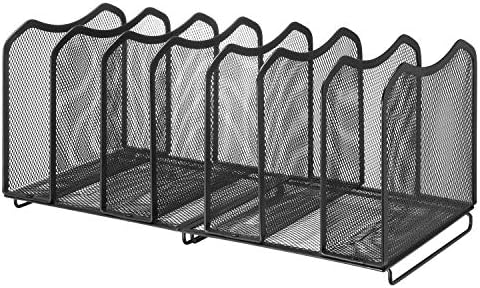 Simple Trending Mesh Desktop File Sorter Organizer, 7 Section Bookshelf For Desk Home Office, Black