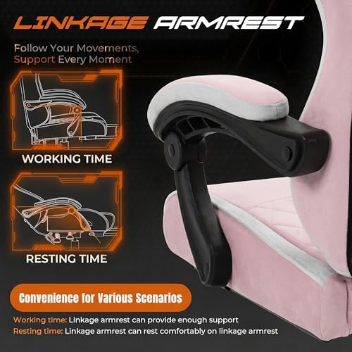 Video Gaming Chair, Ergonomic Office Chair with Footrest, Lumbar Support and Linkage Armrests, Swive Home Video Game Chairs for Adults, Pink