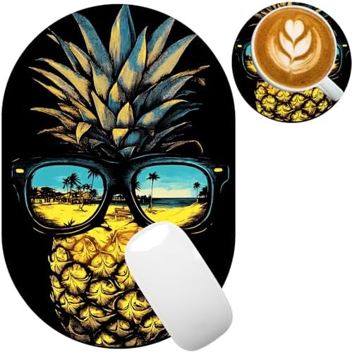 Small Mouse pad, Portable, Waterproof Non-Slip Rubber Bottom, Suitable for Wireless Mouse, Laptop Keyboard Tray for Both Men and Women, Office Travel 7.1x10.6in，Pineapple with Sunglasses