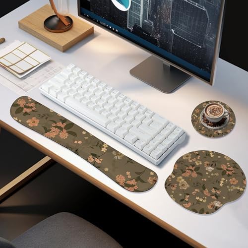 Ergonomic Keyboard Mouse Pad Wrist Rest Support Set for Laptop/Computer/Desktop,Memory Foam Hand Rest Wrist Cushion for Gaming/Office,Lightweight Comfortable & Pain Relief (Flowers)