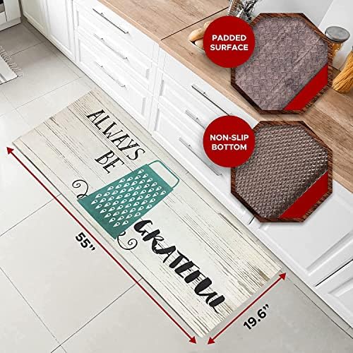 J&V TEXTILES Kitchen Mat Cushioned Anti Fatigue Floor Mat,19.6"x55", Thick Non Slip Waterproof Kitchen Rugs and Mats, Standing Mat for Kitchen,Floor,Home,Office,Desk,Sink,Laundry (Always Be Grateful)