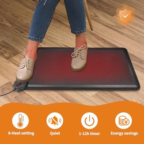 Anti Fatigue Mat - Warming Comfort & Durable Heated Standing Mat at Home, Kitchen, Office, Heating Standing All Day Non Slip Floor Mats for Winter - Easy to Clean, Waterproof - Black