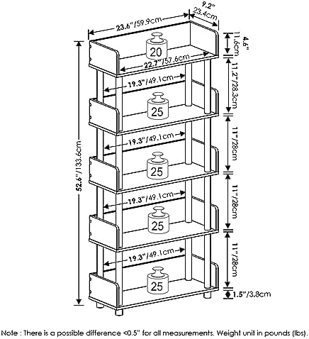 Furinno TURN-N-TUBE 4-Tier Display Shelf, Storage Shelves, Book Shelf, Open Shelves with Rounded Corner Top Edges, for Organization and Storage, Living Room, Home Office, French Oak