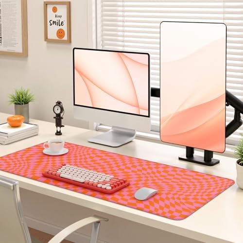 iCasso XXL Large Mouse Pad for Desk, Orange Checkered