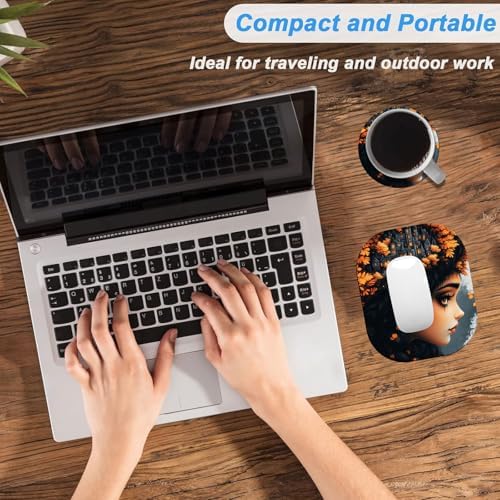 Small Mouse Pad，Mini Mouse Pad 6 x 7 Inch，for Laptop Keyboard Tray Wireless Mouse Home Office Travel，with Non-Slip Rubber Base, Waterproof Mouse Mat，Fantasy Girl with Castle in Hair