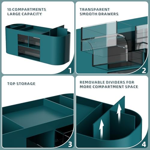 Marbrasse Pen Holder for Desk with 3 Drawers, Multi-Functional Pencil Holder, Desk Organizers and Accessories with 7 Compartments for Home, School, Classroom (Dark Green)