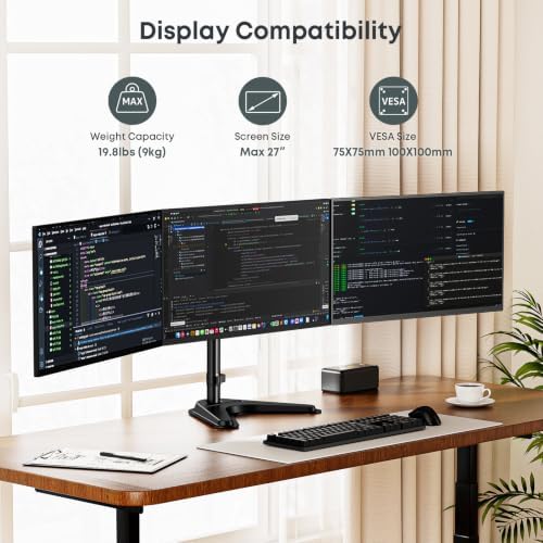 Triple Monitor Stand fits 3 Screens up to 27 Inches, Freestanding