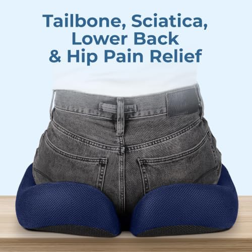 5 STARS UNITED Seat Cushion - Memory Foam Chair Cushion for Tailbone Pain Relief - Ergonomic Support for Coccyx, Sciatica & Butt - Office, Desk & Gaming Chair, Car Seat, Wheelchair, Blue Mesh