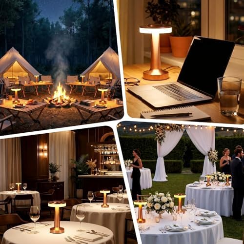 Riakrum 1 Pcs LED Cordless Table Lamp Bulk Rechargeable,Rose Gold