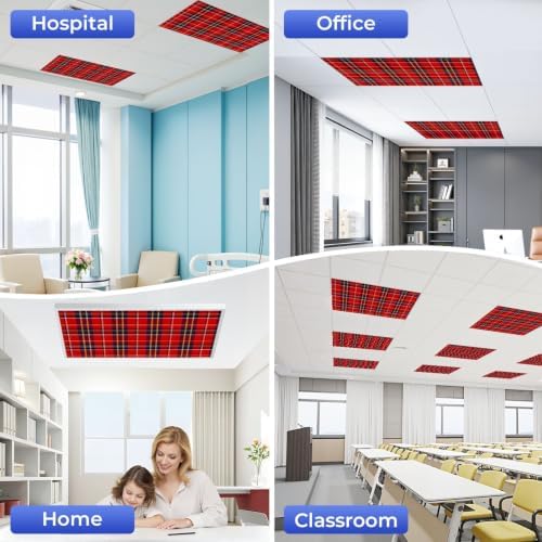 6 Pcs Fluorescent Light Covers for Ceiling Lights check plaid blue red yellow Magnetic Light Filters Decorative for Classroom Office Hospital Home 4x2 Ft