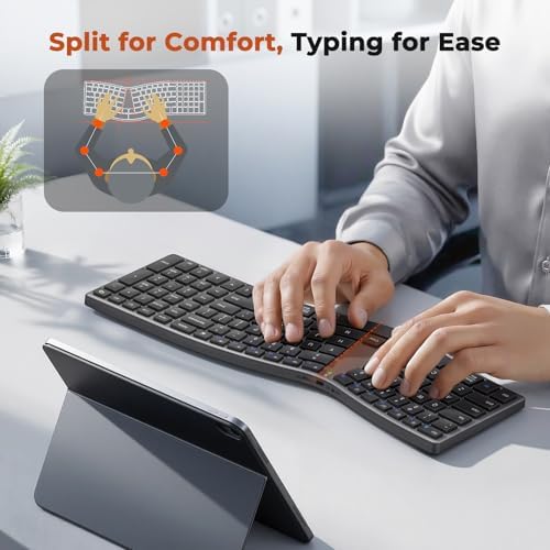 MEETION Wireless Ergonomic Keyboard, Split S-Curve, Bluetooth & 2.4G, Black