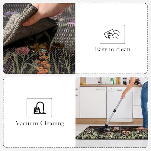 KIMODE Kitchen Mats Cushioned Anti Fatigue, Black Farmhouse Kitchen Rugs