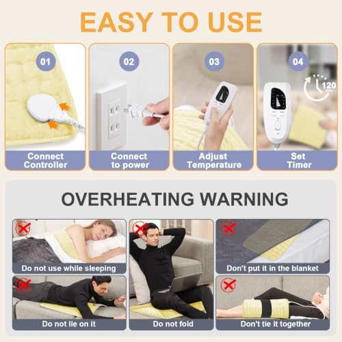 Heating Pad,Electric Heating Pads,Heating Pad for Back,Yellow,24x12 Inch