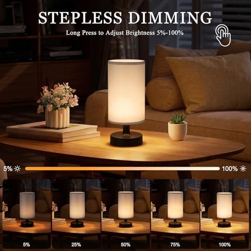 Kakanuo Cordless Table Lamp Rechargeable Small - 1 Pack Gray Black, 4000mAh Battery Operated Lamp with Touch Control Stepless Dimming, Wireless Lamp for Bedside, Nightstand, Bedroom, Living Room