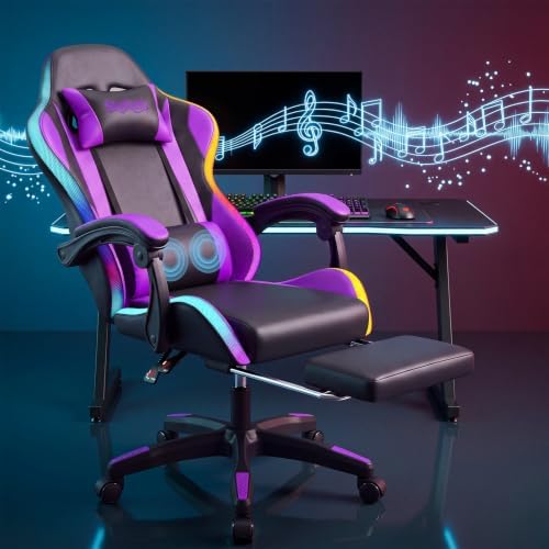 RGB Gaming Chair with Massage & Footrest, Built-in Speakers Chair