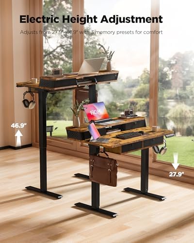 FiCiHi 40x24 Inch Electric Standing Desk, 4 Drawers, Adjustable Height Desk