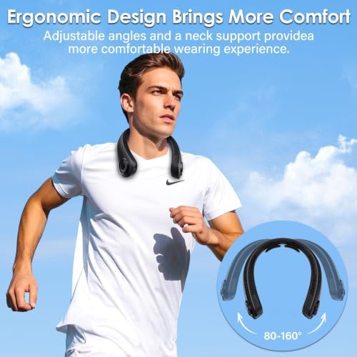 Portable Neck Fan with Neck Support, 5 Speeds, Lightweight, Gifts for Father Men Women, Personal Wearable Neck Fans that Blow Cold Air Rechargeable for Hot Flashes, Disneyland, Travel Essentials