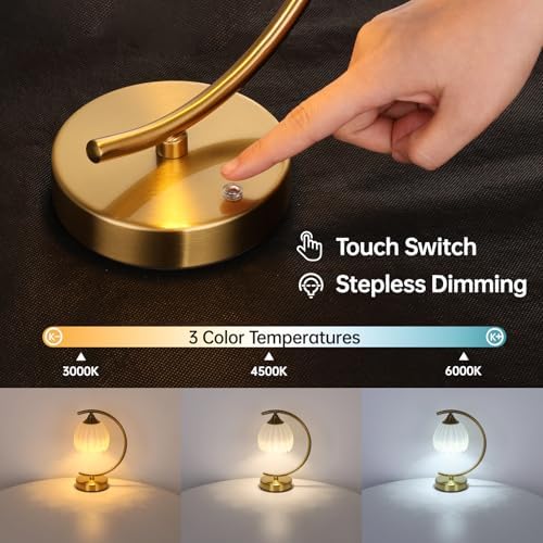 Shenmoyl Tulip Table Lamp, 5200mAh Cordless Touch Control Table Lamp with 3 Color Temps & Stepless Dimming, Rechargeable Battery Table Lamp for Living Room, Bedroom, Office, Shelf (White Tulip)
